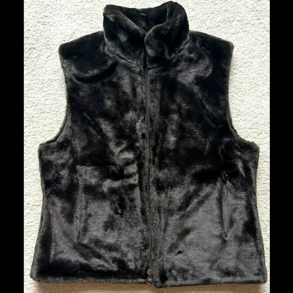 Blassport Brown Reversible Faux Fur Jacket Vest Size Medium EUC